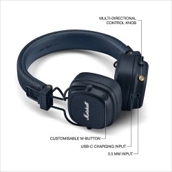 Marshall Major V Belaidės ausinės, Bluetooth, Midnight Blue
