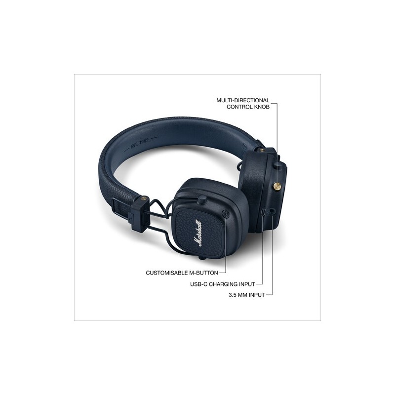 Marshall Major V Belaidės ausinės, Bluetooth, Midnight Blue