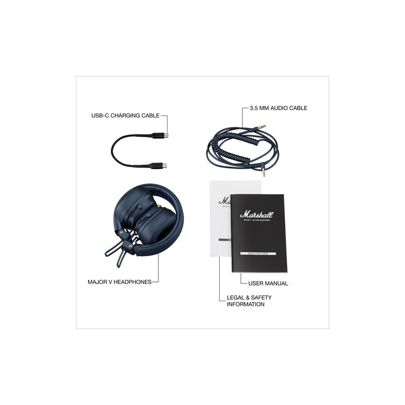 Marshall Major V Belaidės ausinės, Bluetooth, Midnight Blue