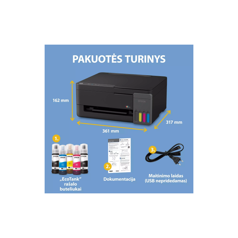 Epson EcoTank L3351 Spausdintuvas rašalinis spalvotas MFP A4 33 ppm USB Wi-Fi