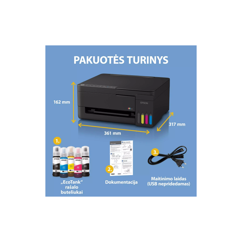 Epson EcoTank L3352 Spausdintuvas rašalinis spalvotas MFP A4 33 ppm USB Wi-Fi