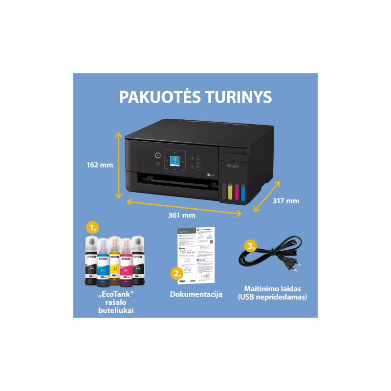 Epson EcoTank L3361 Spausdintuvas rašalinis spalvotas MFP A4 33 ppm USB Wi-Fi