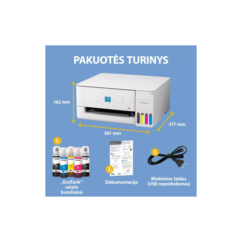 Epson EcoTank L3366 Spausdintuvas rašalinis spalvotas MFP A4 33 ppm USB Wi-Fi