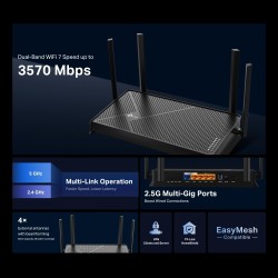 TP-Link Archer BE230 BE3600 Dual-Band Wi-Fi 7 Maršrutizatorius
