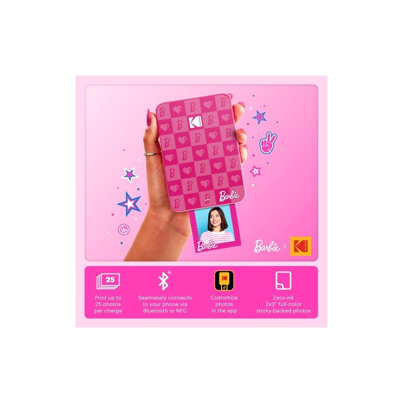 Barbie x Kodak STEP Slim Momentinis mobilus nuotraukų spausdintuvas Colour ZINK 2x3'' 1ppm, BT, Pink