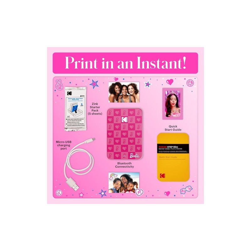 Barbie x Kodak STEP Slim Momentinis mobilus nuotraukų spausdintuvas Colour ZINK 2x3'' 1ppm, BT, Pink