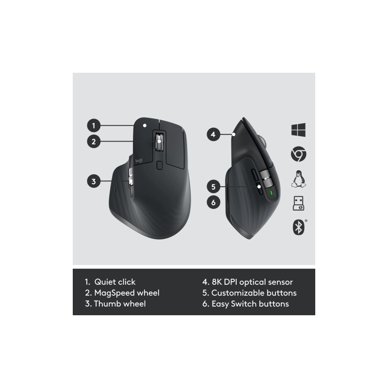 Logitech MX Keys Combo for Business Gen2 Belaidė klaviatūra+pelė+Atrama riešui, US, Graphite (SPEC)