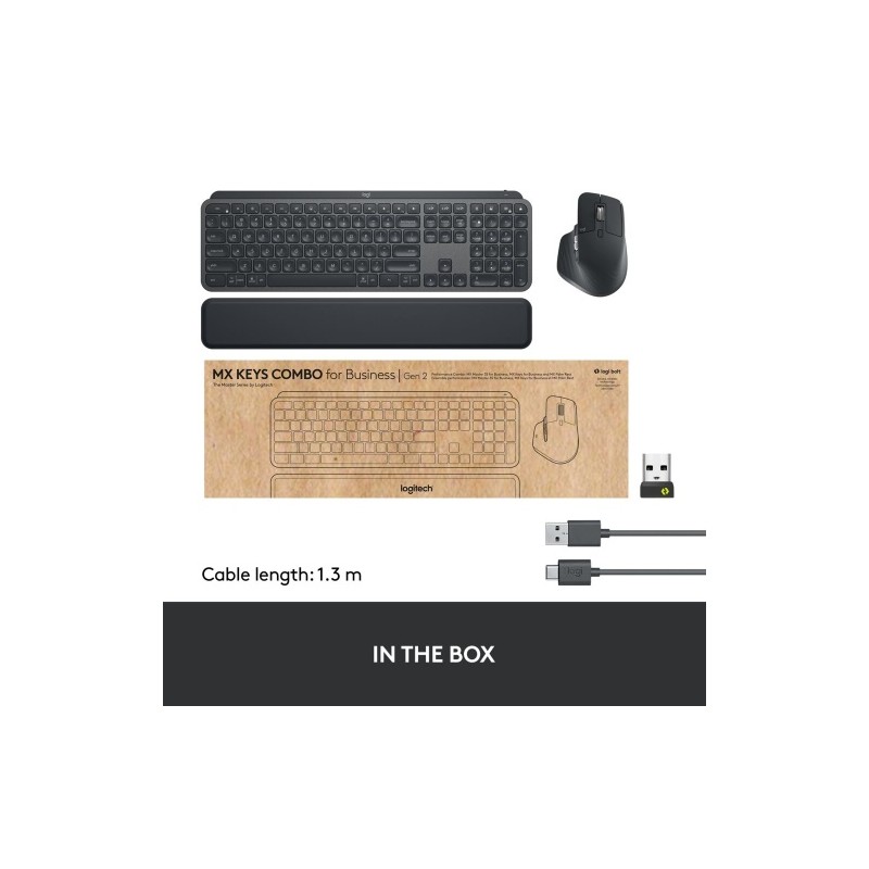 Logitech MX Keys Combo for Business Gen2 Belaidė klaviatūra+pelė+Atrama riešui, US, Graphite (SPEC)