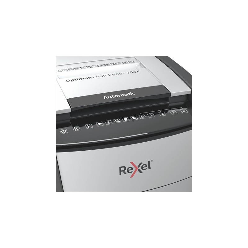 Rexel Optimum AutoFeed+ 750X Dokumentų naikiklis Cross Cut 4x30mm P-4 140L 55dB, Juoda/Pilka