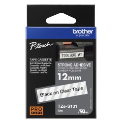 Brother TZe-S131 (TZeS131) Ženklinimo juostelė, Strong Adhesive, Black on Clear, 12mm 8m