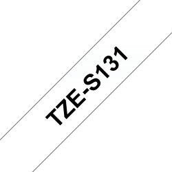 Brother TZe-S131 (TZeS131) Ženklinimo juostelė, Strong Adhesive, Black on Clear, 12mm 8m