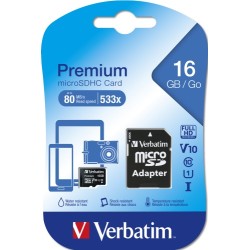 Verbatim 44082 Premium U1 Micro SDHC Atminties kortelė 16GB + microSD į SD Adapteris