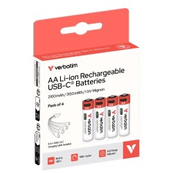 Verbatim 30249 USB-C Įkraunamos baterijos Li-ion AA 2100mAh (4 vnt pakuotėje)