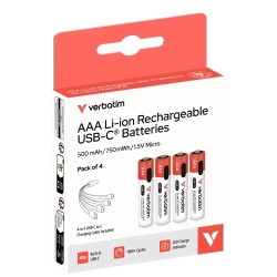 Verbatim 30250 USB-C Įkraunamos baterijos Li-ion AAA 500mAh (4 vnt pakuotėje)