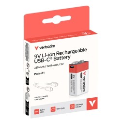 Verbatim 30251 USB-C Įkraunama baterija Li-ion 9V 335mAh (1 vnt pakuotėje)