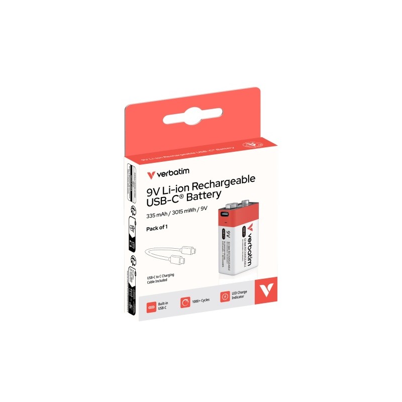 Verbatim 30251 USB-C Įkraunama baterija Li-ion 9V 335mAh (1 vnt pakuotėje)