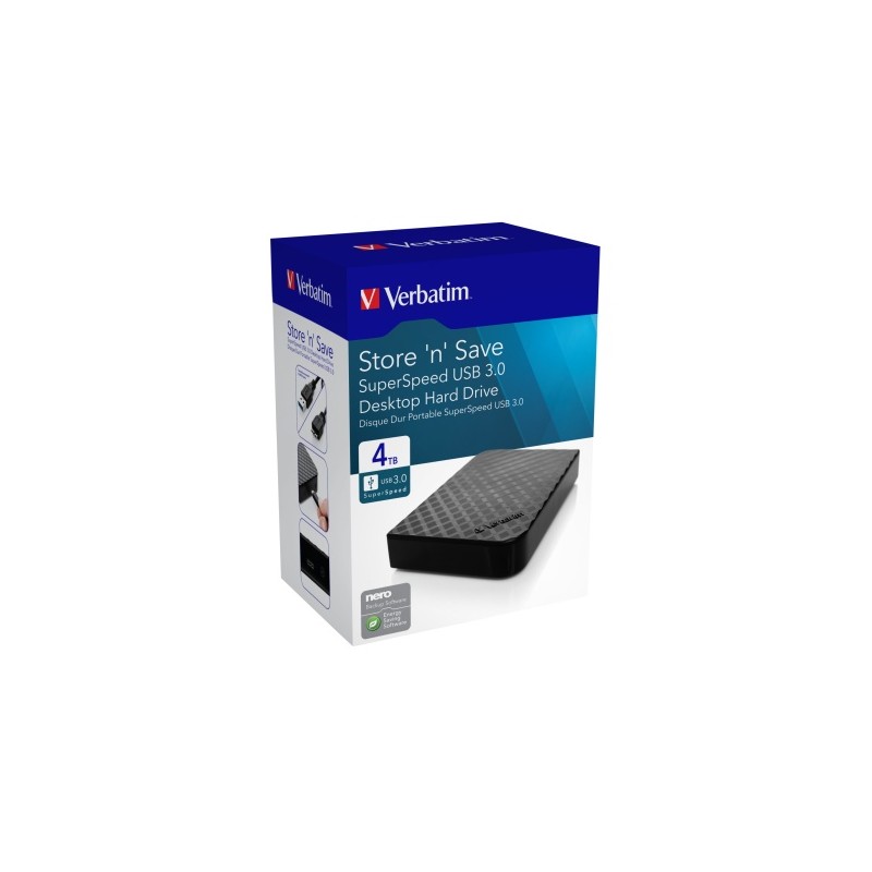 Verbatim 47685 Store 'n' Save SuperSpeed USB 3.0 Išorinis kietasis diskas HDD 4TB, Juoda