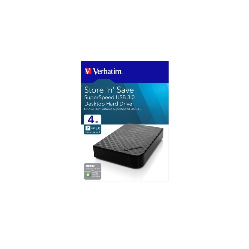 Verbatim 47685 Store 'n' Save SuperSpeed USB 3.0 Išorinis kietasis diskas HDD 4TB, Juoda