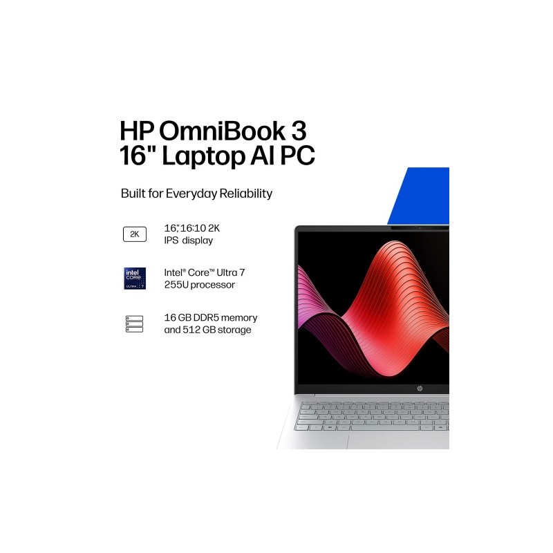 HP OmniBook 3 16'' WUXGA Intel Core Ultra 7 255U (2025) 16GB 512GB SSD W11H, Glacier Silver