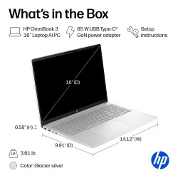 HP OmniBook 3 16'' WUXGA Intel Core Ultra 7 255U (2025) 16GB 512GB SSD W11H, Glacier Silver