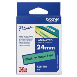 Brother TZe-751 (TZE751) Laminuota ženklinimo juostelė, Black on Green, 24mm 8m