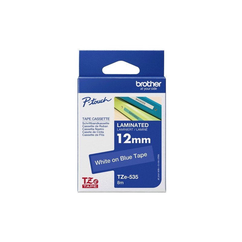 Brother TZe-535 (TZE535) Laminuota ženklinimo juostelė, White on Blue, 12mm 8m