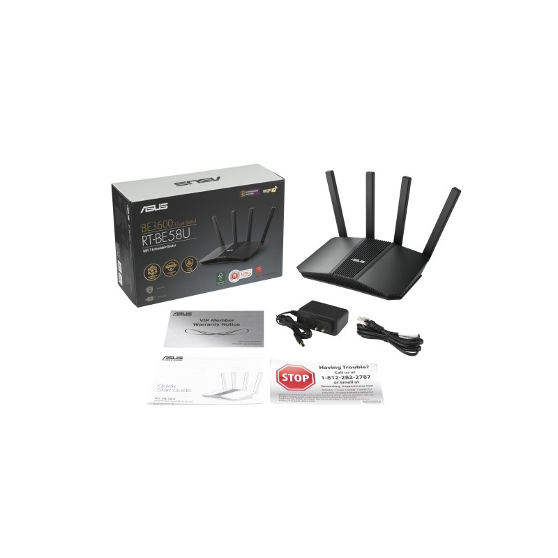 Asus RT-BE58U Wi-Fi 7, BE3600 Maršrutizatorius, Juoda
