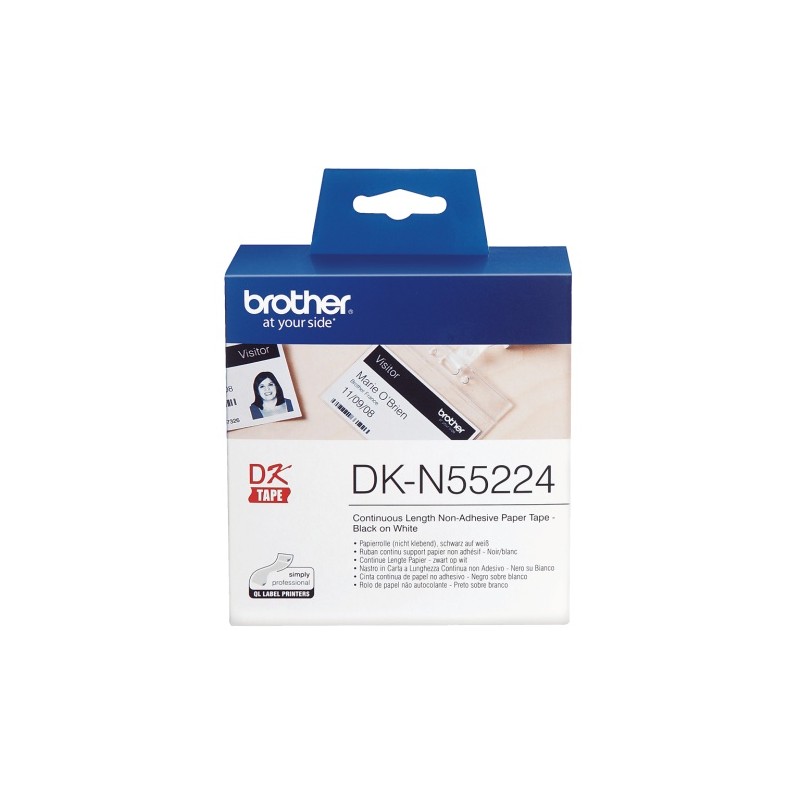 Brother DK-N55224 (DKN55224) Nelipnių popierinių etikečių ritinėlis, Black on White, 54mm 30.5m